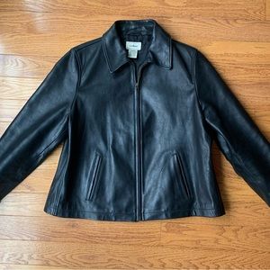 LL Bean Vintage leather zip up coat motorcycle jacket black XL